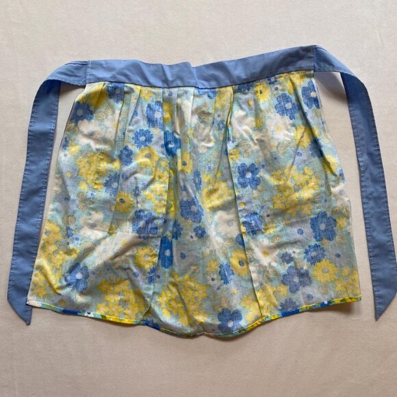 Vintage Kitchen Apron Groovy Flower Power Blue and Yellow - Picture 4 of 4